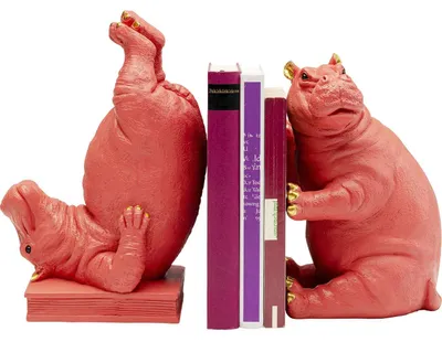 Immagine prodotto di Kare Design, fermalibri a forma di ippopotamo, rosa, set da 2