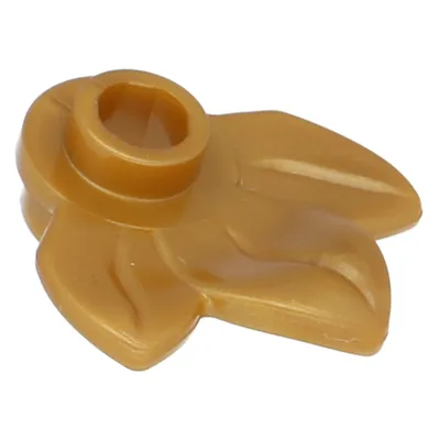 A single gold-colored LEGO leaf piece shown from a diagonal angle against a white background.