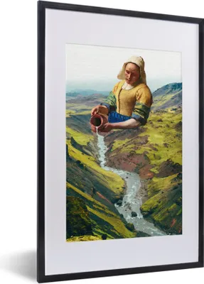 Produktbild von MuchoWow® Gerahmtes Poster Milchmädchen - Natur - Vermeer 40x60 cm - Poster mit Schwarzem Bilderrahmen Wandposter Rahmen Foto Bilder - Poster in Rahmen
