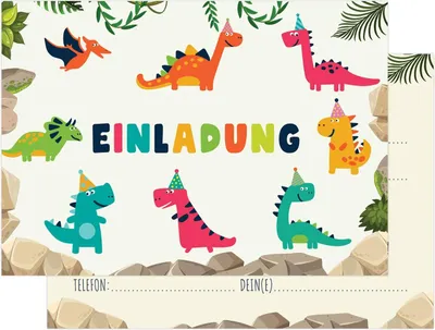 Produktbild von Friendly Fox Dino Einladung, 12x Einladungskarten Kindergeburtstag Dinosaurier Party, Dino Geburtstag Junge Mädchen