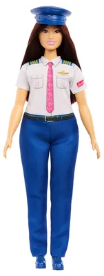 Produktbild von Barbie Karriere Pilotin-Modepuppe mit Zubehörteil, Modepuppe in abnehmbarer Uniform und abnehmbaren Schuhen mit Mütze, Modepuppe, Weiblich, 3 Jahr(e), Mädchen, 268,8 mm, Mehrfarbig