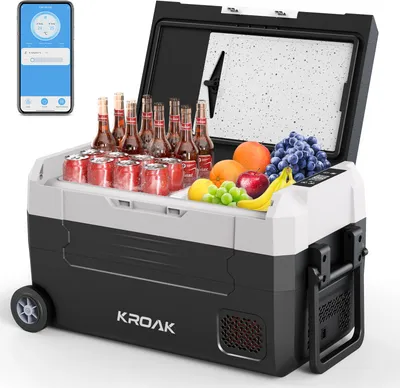 Produktbild von KROAK 35 Liter Kühlbox 12V 24V Tragbarer Mini-Kühlschrank bluetooth Elektrische Gefrierbox Klein Gefrierschrank für Auto Camping mit Rädern und Griff