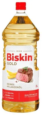 Produktbild von Biskin Gold Reines Pflanzenöl 2 Liter – Hoch erhitzbares Speiseöl für Küche & Gastronomie