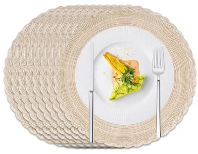 Productafbeelding van Ronde placemats - Wasbare placemats - Hittebestendige placemats - Set van 8 - Antislip - Handgeweven imitatielinnen - Tafelmat