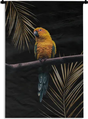 Produktbild von MuchoWow® Wandteppich Wandbehang Papagei - Farn - Zweig 90x135 cm Tapisserie Dekoration Wandtuch - Baumwolle - Wandskulptur
