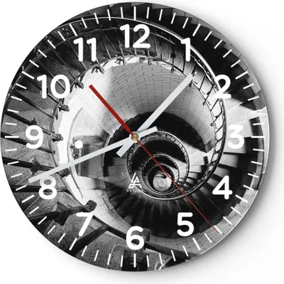 Produktbild von Wanduhr - Rund - Glasuhr - Treppe Spirale Perspektive - 30x30cm - Schleichendes Uhrwerk - Lautlos - zum Aufhängen bereit - Dekoration Modern - Wanddekoration aus Glas - C4AR30x30-4384