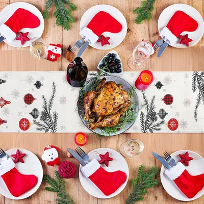 Produktbild von Tischläufer Weihnachtsdekoration Mode Schneemann Weihnachts Tischläufer Rot Schneeflocken Tischläufer Winter Küche Tisch Dekoration Weihnachts Tischdecke Läufer für Winter Weihnachten (33 x 180 cm)