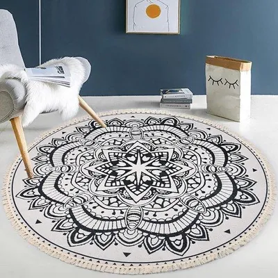 Productafbeelding van Famanu vloerkleed met franjes - Sisalvloerkleed, antislip, wasbaar, geschikt voor woonkamer, slaapkamer, kinderkamer, balkon - 110 cm