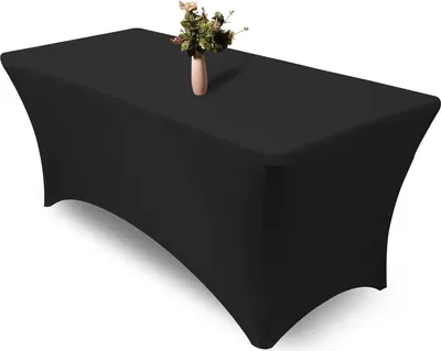 Produktbild von Famanu Tischdecke Schwarz Rechteckig Stretch - 6FT - Waschbar Elastisch Elasthan