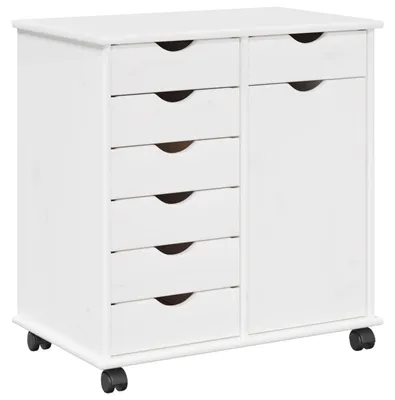 Obrázek produktu pro vidaXL Skříň na kolečkách bílá 63,5 x 39 x 65,5 cm masivní borovice