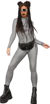 Image de Fever Miss Whiplash Disco costume holographique, costume de chat à fermeture éclair