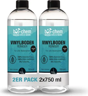 Produktbild von bio-chem Vinyl-, PVC- und PolyurethanBodenreiniger - 2x 750 ml - Konzentriertes Reinigungsmittel für die materialschonende Reinigung von PVC-Designbelag, Vinyl-, Linoleum- und Laminatböden aller Arten