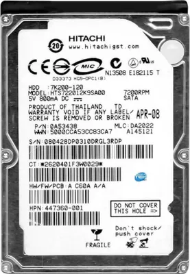 Produktbild von Hitachi Festplatte, 120 GB, 2,5 Zoll, SATA, 7200 U/min, Festplatte, kompatibel mit Windows