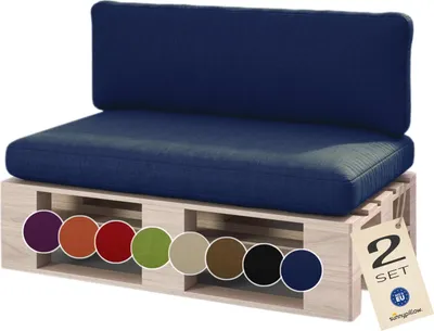 Produktbild von sunnypillow Palettenkissen für Palettenmöbel - 2er Set - Palettenauflage für Palettensofa für Haus Garten - Palettenpolster mit abnehmbarem Bezug für Europaletten - Rückenkissen & Sitzkissen Blau