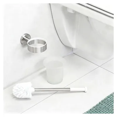 Produktbild von Toilettenbürstenhalter aus Glas, WC-Bürstenhalter mit Milchglas, ohne Bohren, Badezimmerzubehör