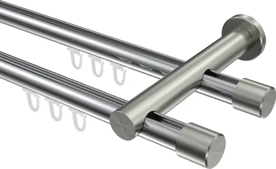 Produktbild von Interdeco Innenlaufstange / Gardinenstange mit Innenlauf Chrom / Edelstahl-Optik, Typ Platon Santo (Kappe), 20 mm Ø 2-läufig, 600 cm