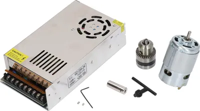 Produktbild von Gleichstrommotor 1000 U/min, hohe Drehzahl, hohes Drehmoment, einstellbar, reversibel, geräuscharm, für Handbohrmaschine und Drehbank, 24 V, mit Pleuelstange, Bohrfutter und Netzteil