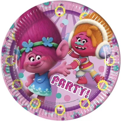 Papier Teller Trolls 23 cm, 8 Stück – Partygeschirr