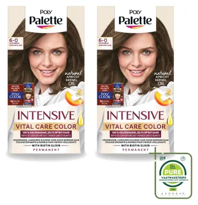 Imagen del producto de 2 tintes para el cabello Poly Palette Vital Care - tono 6-0 (rubio claro) - 115 ml - pack grande - 2 unidades