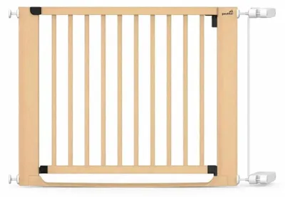 Produktbild von Geuther Easylock FlatStep Treppenschutzgitter aus Holz 71–79 cm – flache Schwelle, weißes Rampen-Set