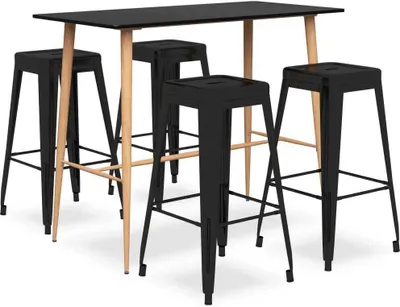 Produktbild von Bar-Set 5-teilig 4-Sitzer Schwarz, Tisch 120x60x105 cm, Hocker 77 cm