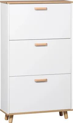 Image de Armoire à chaussures - Basculeur de chaussures - 3 compartiments basculants - Pour 12 paires - 70 x 23,5 x 122 cm - Bois mélaminé - Blanc
