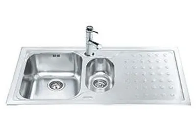 Immagine prodotto di Lavello incasso 2 vasche gocciolatoio destro 100x50 Smeg LV100D3 inox