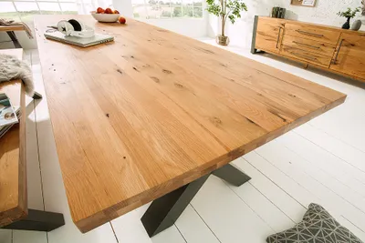 Produktbild von riess-ambiente Massivholz Esstisch THOR 240cm natur Wildeiche geölt graues X-Gestell Metall Industrial Design Esszimmertisch Konferenztisch Tisch