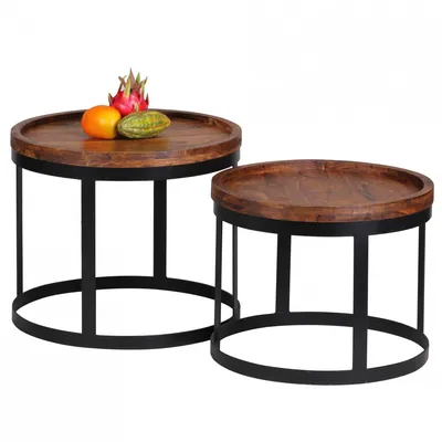 Produktbild von Wohnling Sheesham Massivholz Beistelltisch AKOLA 2er Set Wohnzimmertische Tische