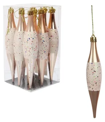 Produktbild von Set mit 9 goldenen Eiszapfen aus Kunststoff mit Glitzerdekor - Weihnachtsschmuck, 15 cm