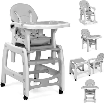 Produktbild von 3 in 1 Hochstuhl Baby, Wandelbarer Fütterungsstuhl mit Verstellbarem Rückenlehne & Abnehmbarem Tablett,Kinderessstuhl mit abschließbarer Räder, für Kleinkinder von 6 bis 36 Monate (Grau)
