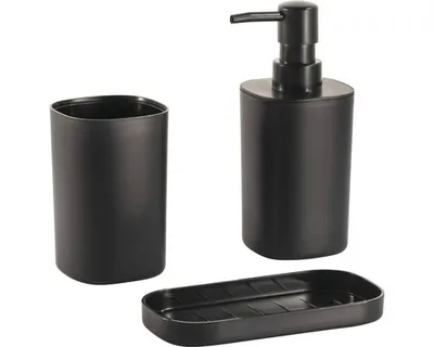 Produktbild von MSV Bad Accessoires 3-teilig Lona - Seifenspender, Seifenschale, Zahnputzbecher Schwarz