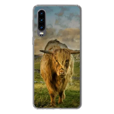 Produktbild von MuchoWow® Handyhülle Schutzhülle Hülle für Huawei P30 Schottischer Highlander - Gras - Berg Silikon Softcase Handy Hülle - Kartenbesitzer