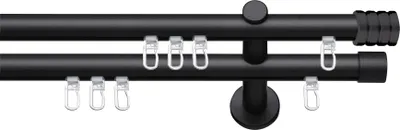 Produktbild von SN Deco Gardinenstange Innenlauf Lille, 19 mm, 2-läufig, Stahl, Komplett-Set mit Ringen, Profilträger, 100 cm, schwarz