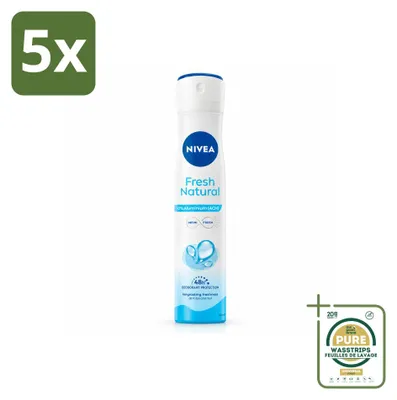 Immagine prodotto di 5 confezioni di deodorante spray NIVEA Fresh Natural, senza alluminio, 200 ml, confezione risparmio, 5 pezzi
