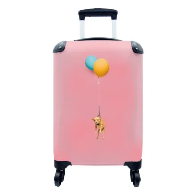 Produktbild von MuchoWow® Koffer Handgepäck Trolley Rollkoffer Kleine Reisekoffer mit 4 Rollen - Komischer Hund auf zwei Luftballons - Cabin Size < 55x40x23 cm & 55x40x20 cm - Fotokoffer - Kabinenkoffer - Boardgepäck - Reise-Box - Reisekoffer - Reisegepäck - Koffer mit Bild - Trolley für Kinder