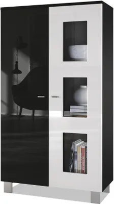 Produktbild von Vladon Vitrine Denjo,  Germany, Standvitrine mit 2 Türen und 3 Glaseinsätzen, Schwarz matt/ Schwarz Hochglanz/ Weiß Hochglanz (71 x 129 x 35 cm)