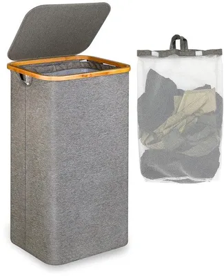 Immagine prodotto di Cesto portabiancheria grande con coperchio - 120 litri - Grigio - Pieghevole