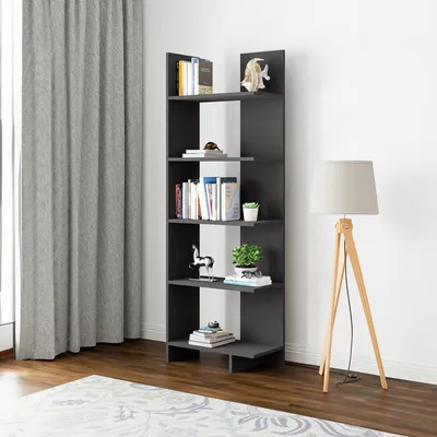 Obrázek produktu pro Knihovna "Vireftere" 176 x 62 x 29 cm otevřený stojící regál s 5 policemi šedá