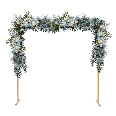 A floral arch decoration for a wedding, set against a white background.
