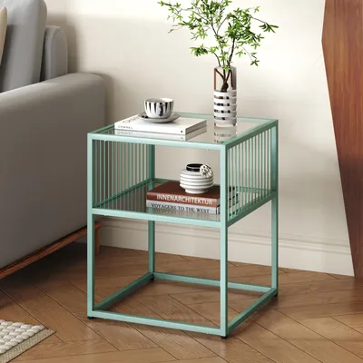 Image de Table d'appoint « Tronevn » avec plateau en verre Acier 50 x 40 x 40 cm Vert menthe