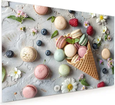 Produktbild von Küchenrückwand Spritzschutz Glas mit Motiv Macarons im Sommer 40 x 40 cm