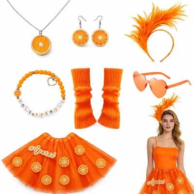 Immagine prodotto di Solidchoice - Completo da donna Aperol, con gonna in tulle e accessori