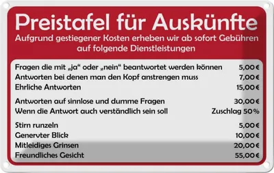 Produktbild von vianmo Blechschild 20x30 cm Preistafel für Auskünfte Dekoration