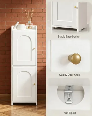 Produktbild von Schmaler Badschrank, Weiß, 2 Türen, verstellbare Ablagen, Toilettenpapierschrank, platzsparend, für kleine Räume