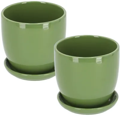 Zdjęcie produktu dla KOTARBAU® Doniczka ceramiczna, osłonka na doniczkę do kwiatów i roślin, średnica 20 cm, kolor zielony, zestaw 2 sztuki