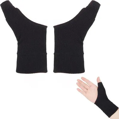 Image de Bandage de compression avec coussin respirant - bandage de compression respirant pour l'arthrite - protection contre le syndrome du canal carpien - rembourrage sans doigts pour la main droite/gauche - 1 pièce - noir