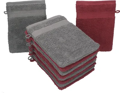 Produktbild von Betz 10 Stück Waschhandschuhe 16x21 cm PREMIUM 100% Baumwolle  Farbe: dunkelrot und anthrazit