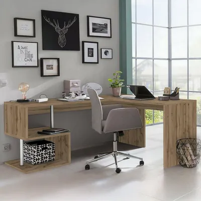 Immagine prodotto di Dmora Scrivania Annibi 60x160x78h cm Marrone Rovere, Angolare Modulabile  Italy