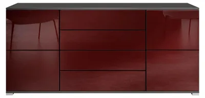 Produktbild von Sideboard Rova V2, Kommode mit 4 Türen und 4 Schubladen, Anthrazit matt/Bordeaux Hochglanz (166,5 x 75,5 x 35)